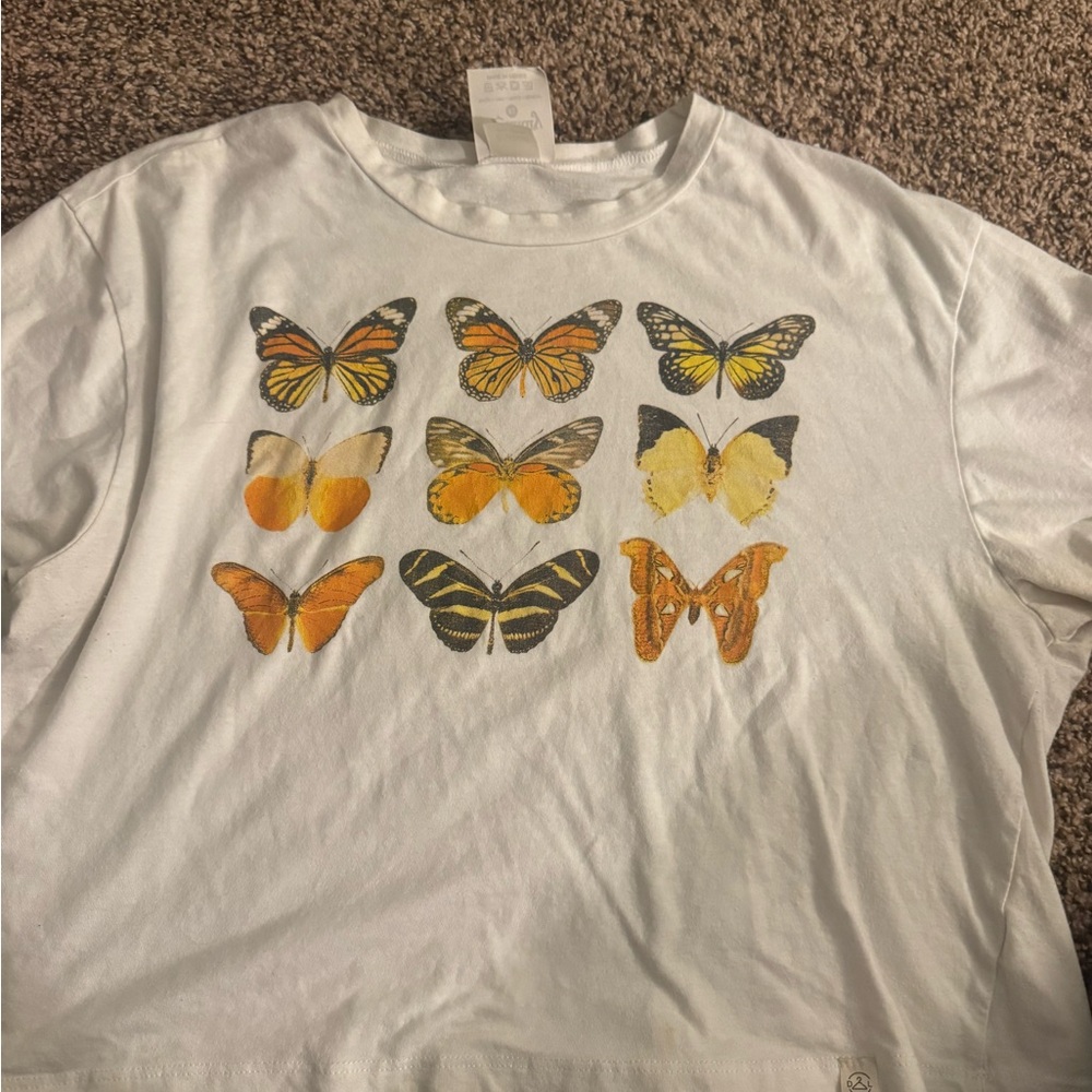 Women's Butterfly Print Crop Top - White